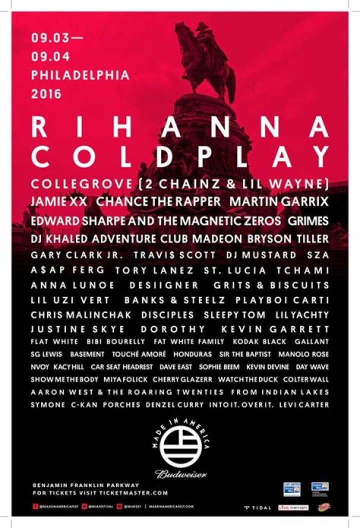 Rihanna And Coldplay Headline 2016 “Budweiser Made In America” Festival